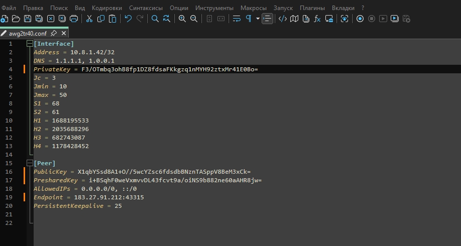Пример конфигурационного файла AmneziaWG